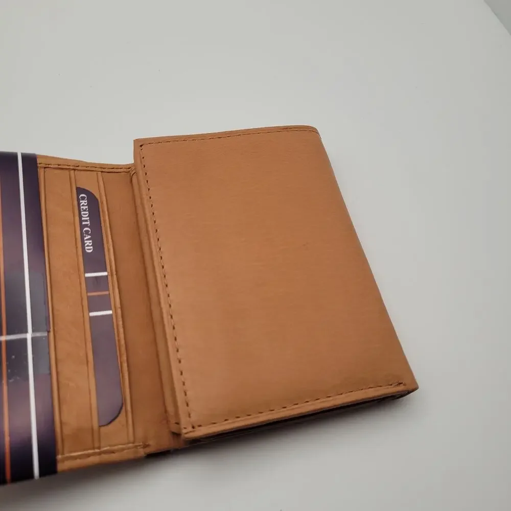 Brown Leather Trifold Wallet Card Holder Billfold Minimalist Mens New Gift
